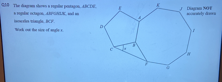 Solved: The diagram shows a regular pentagon, ABCDE, a regular octagon ...