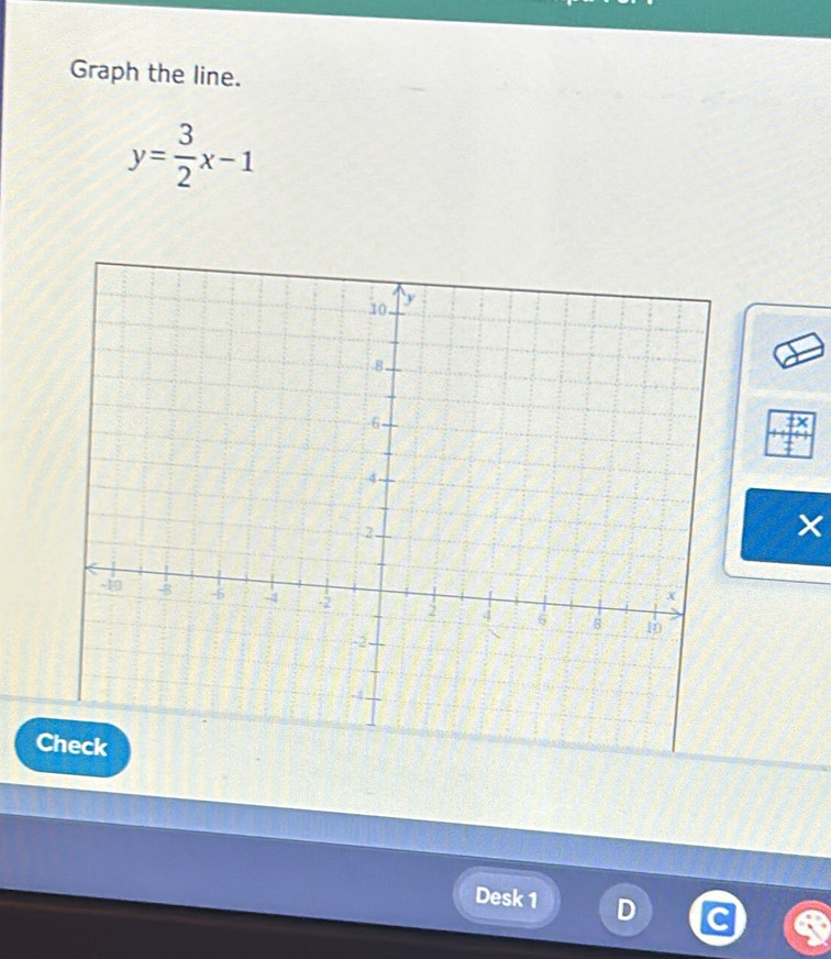 Graph the line.
y= 3/2 x-1
C 
Desk 1