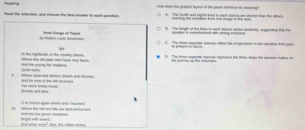 Solved: Reading How does the graphic layout of the poem reinforce its ...