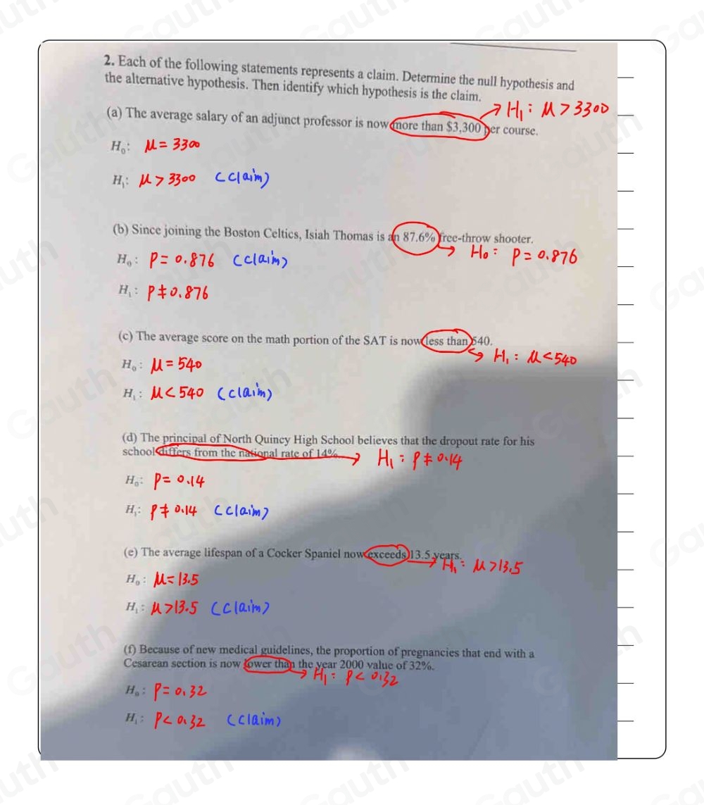 Solved: Each of the following statements represents a claim. Determine ...