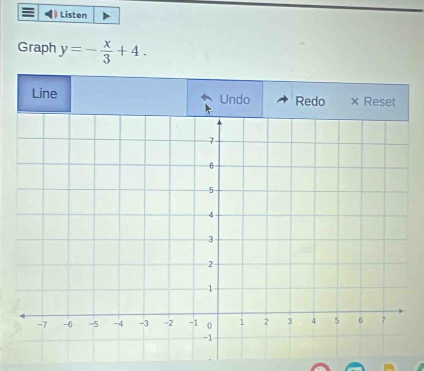 Listen 
Graph y=- x/3 +4. 
Line Undo