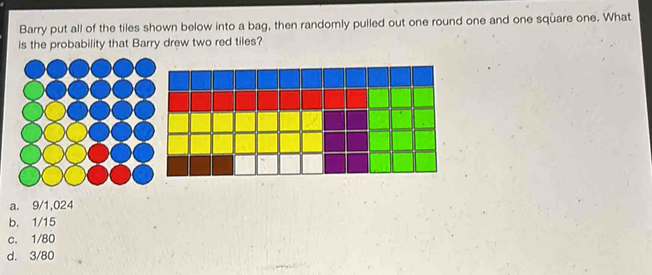 Solved: Barry put all of the tiles shown below into a bag, then ...