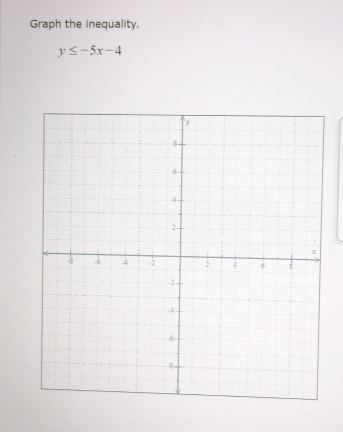 Graph the inequality.
y≤ -5x-4