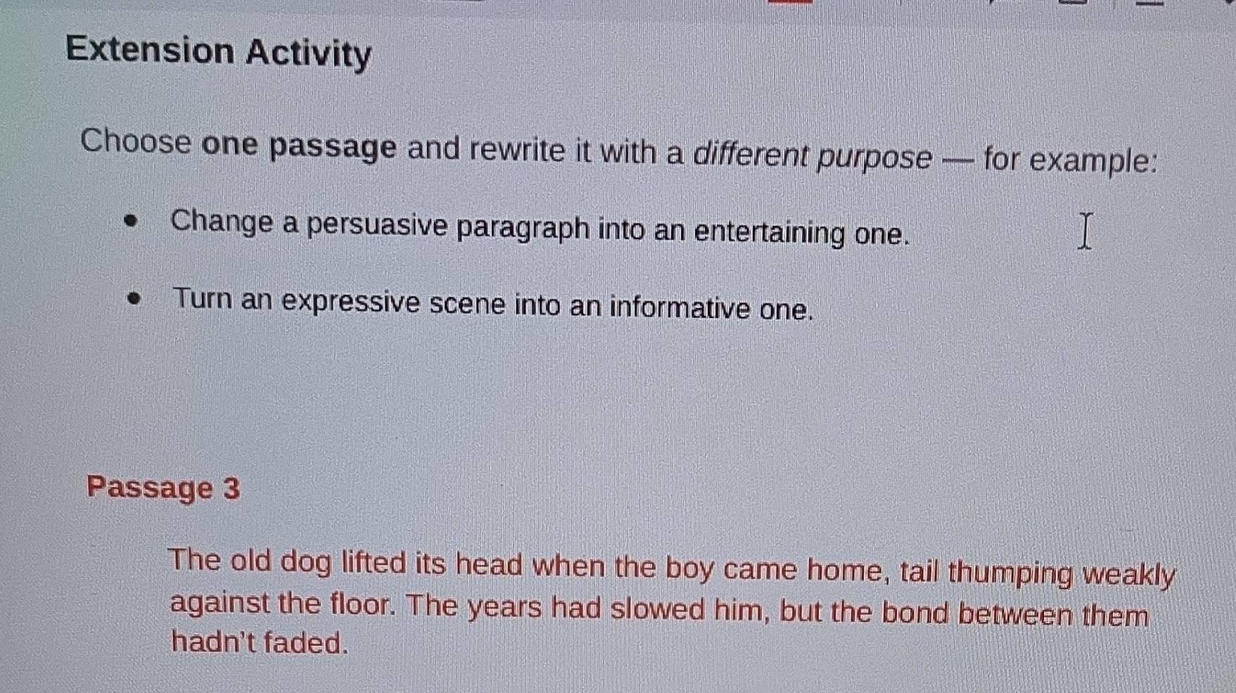 Solved: Extension Activity Choose one passage and rewrite it with a ...