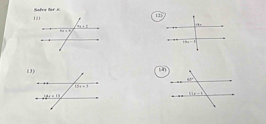 Solve for x.
12)
14)