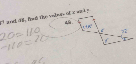 and 48, find the values of x and y.
48.