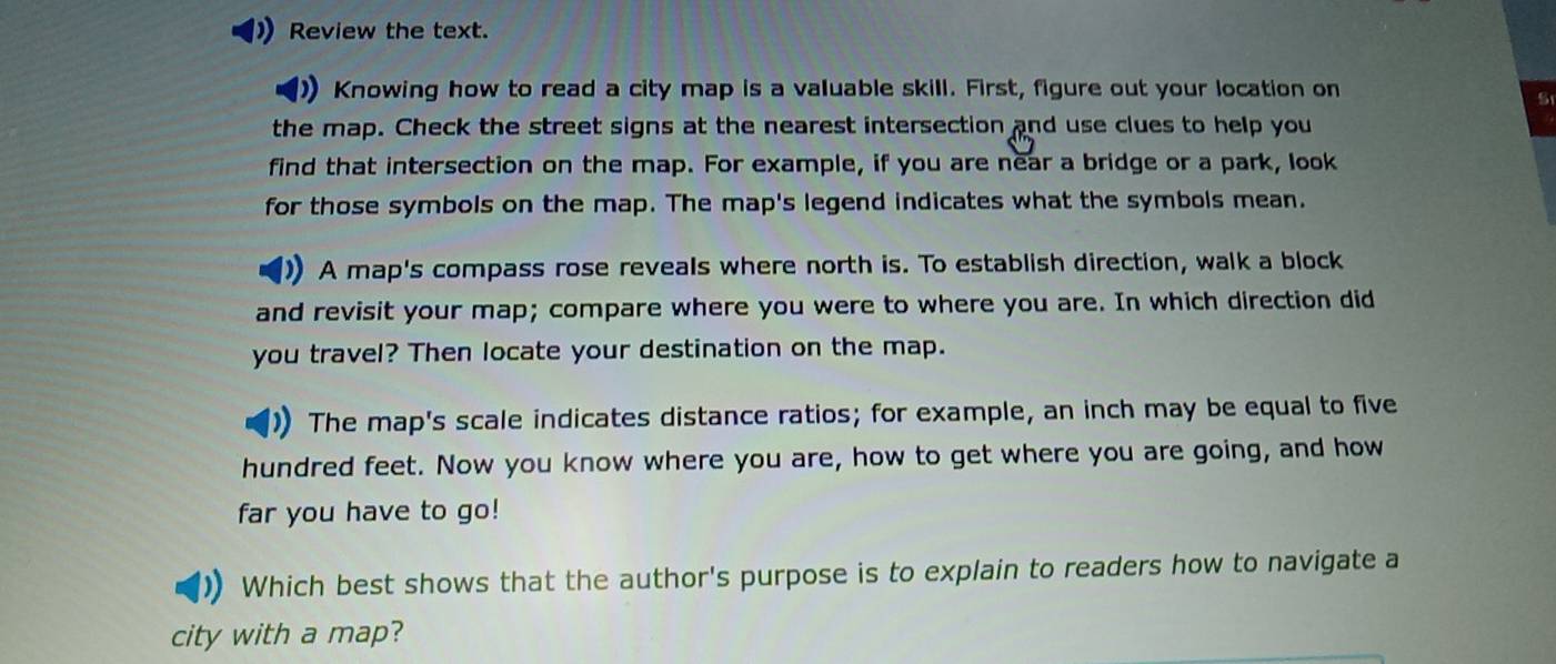 Solved: Review the text. Knowing how to read a city map is a valuable ...