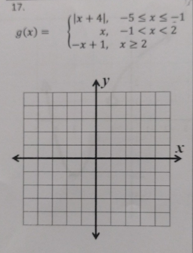 g(x)=beginarrayl |x+4|,-5≤ x≤ -1 x,-1