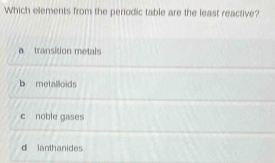 Solved: Which elements from the periodic table are the least reactive ...