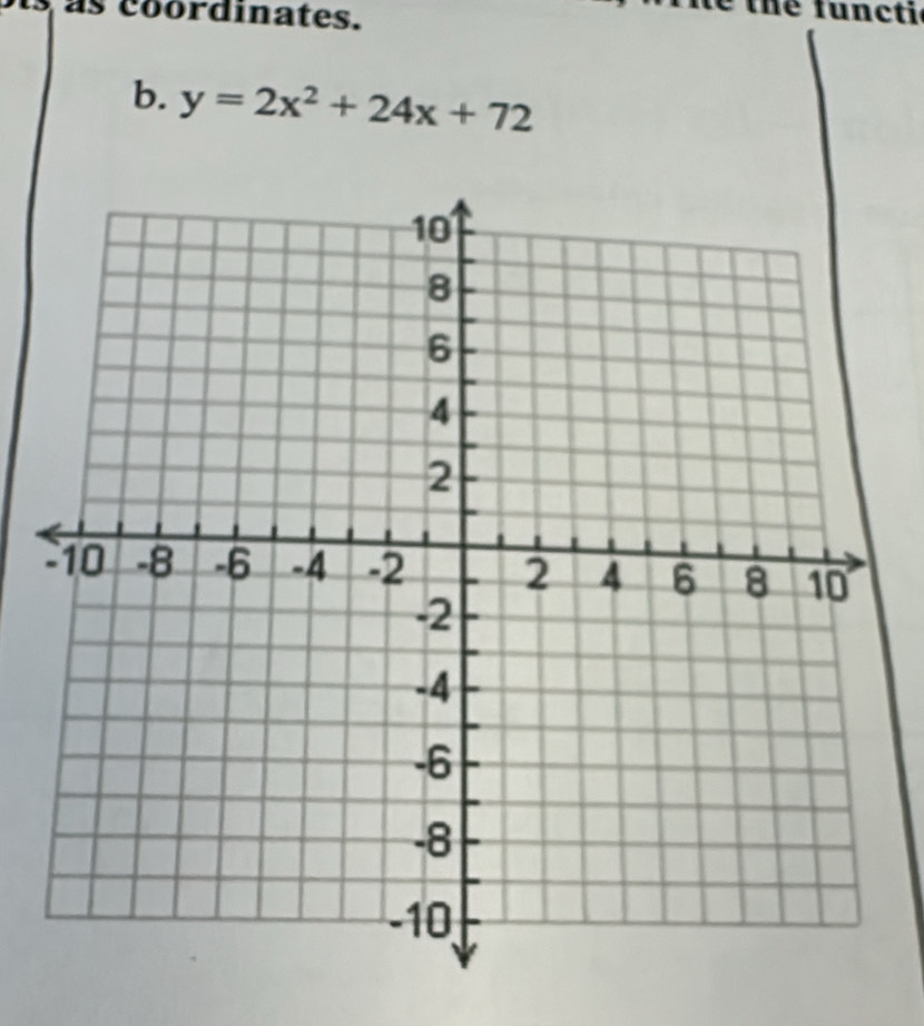 as coordinates. 
thể functi 
b. y=2x^2+24x+72