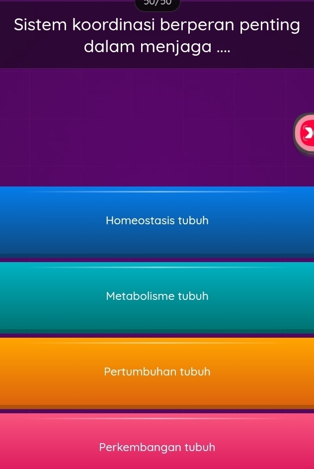 Sistem koordinasi berperan penting
dalam menjaga ....
Homeostasis tubuh
Metabolisme tubuh
Pertumbuhan tubuh
Perkembangan tubuh