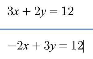 3x+2y=12
-2x+3y=12