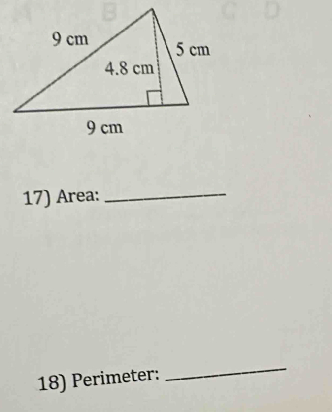 Area:_ 
18) Perimeter: 
_