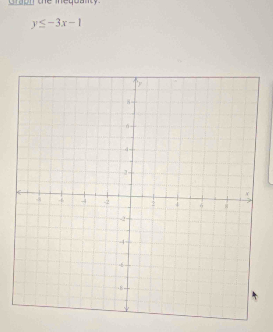 Graph the inequality.
y≤ -3x-1