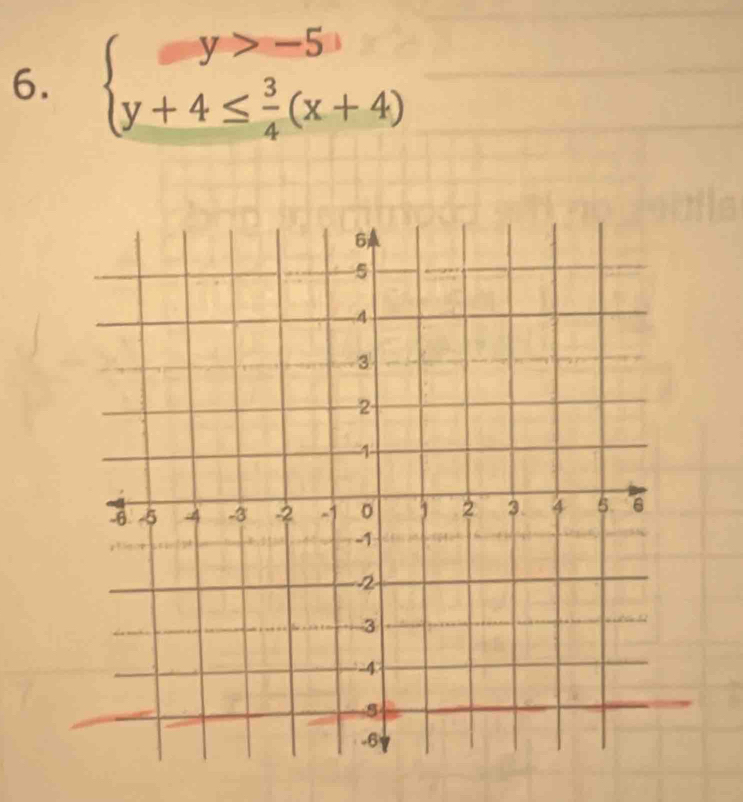 beginarrayl y>-5 y+4≤  3/4 (x+4)endarray.