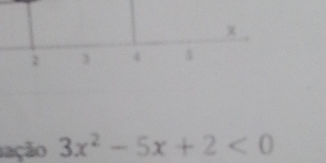 χ
2 3 4 5
ação 3x^2-5x+2<0</tex>