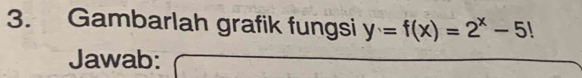 Gambarlah grafik fungsi y=f(x)=2^x-5!
Jawab: