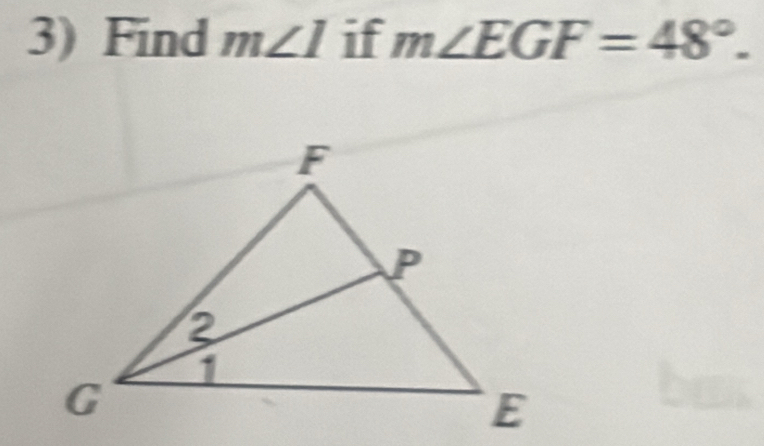 Find m∠ I if m∠ EGF=48°.