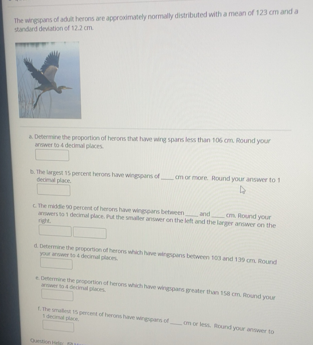 Solved: The wingspans of adult herons are approximately normally ...