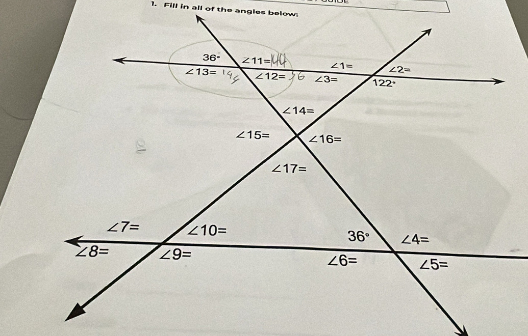 Fill in all of the angles below: