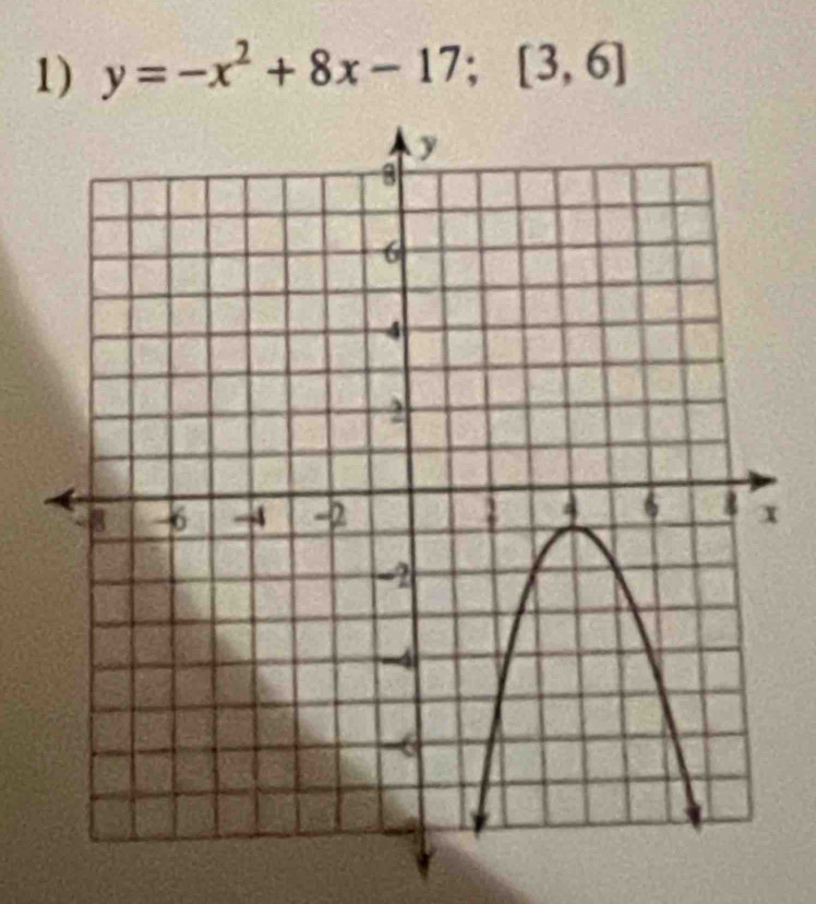 y=-x^2+8x-17; [3,6]