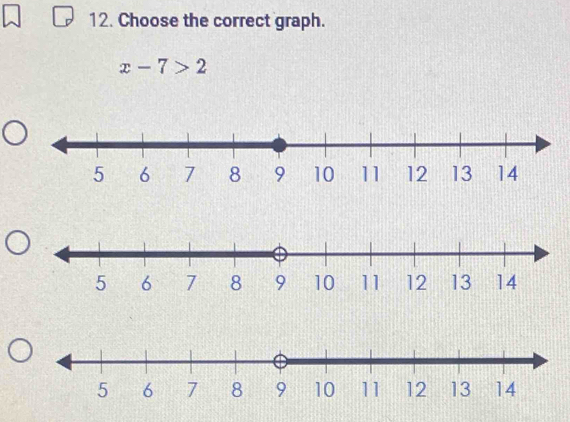 Choose the correct graph.
x-7>2