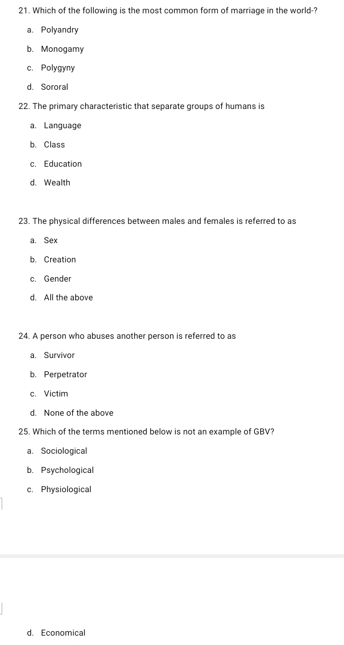 Solved: Which of the following is the most common form of marriage in ...