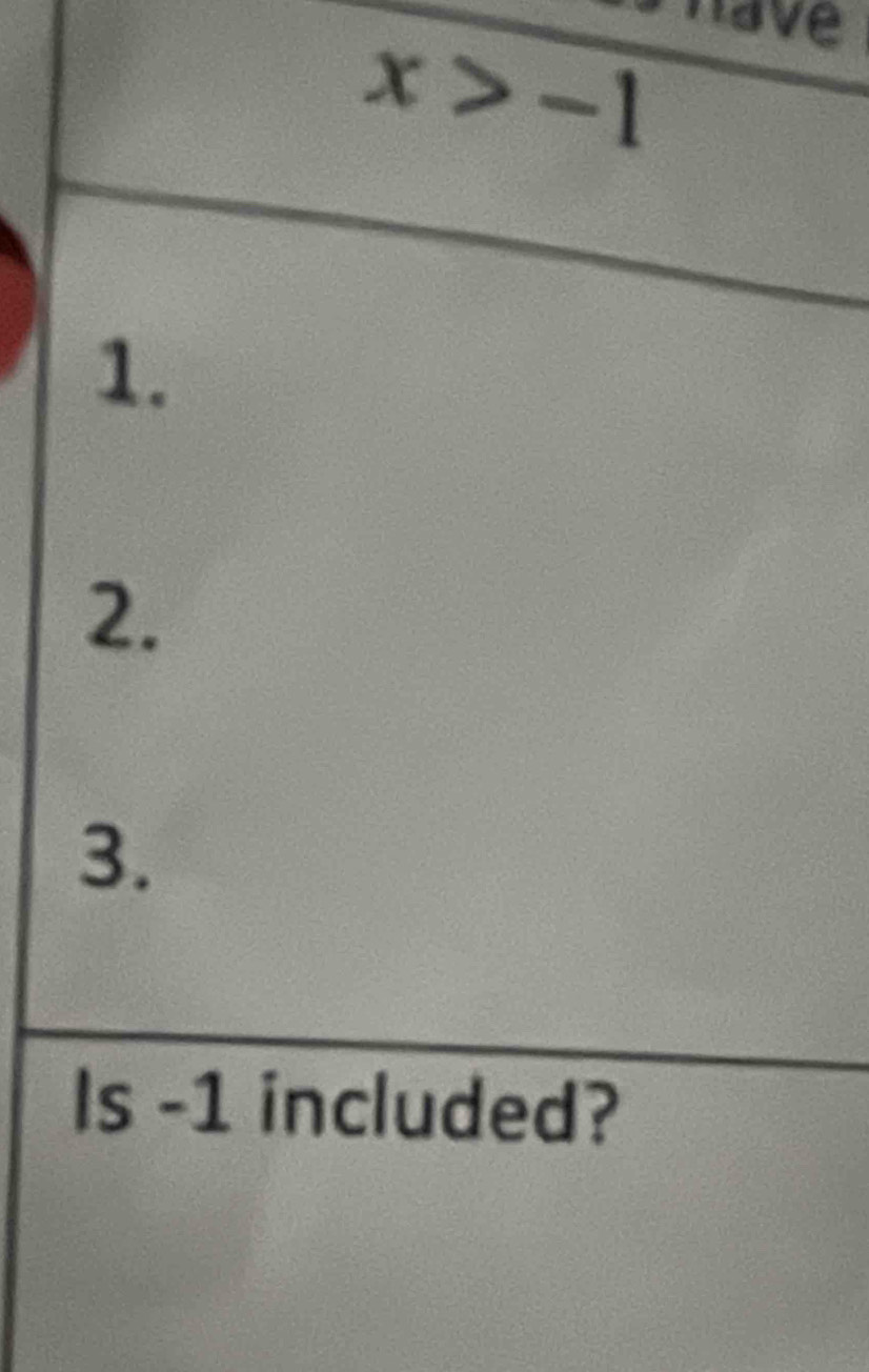 x>-1
ave 
1. 
2. 
3. 
Is -1 included?