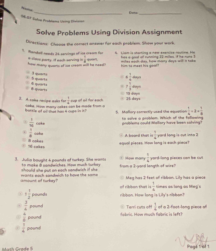 Solved: Name Date_ 06.07 Solve Problems Using Division Solve Problems ...
