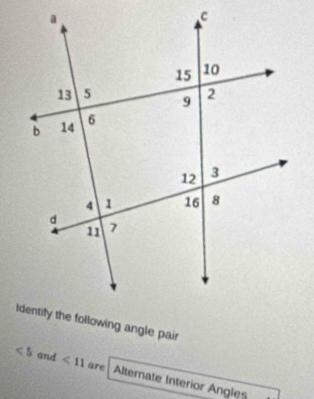 <5and<11 are Alternate Interior Angles