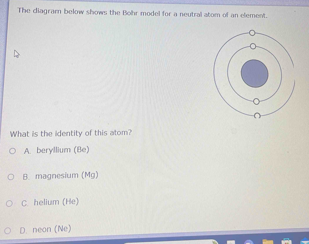 The diagram below shows the Bohr model for a neutral atom of an element ...