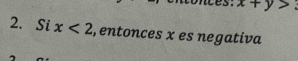 x+y>
2. Six<2</tex> , entonces x es negativa