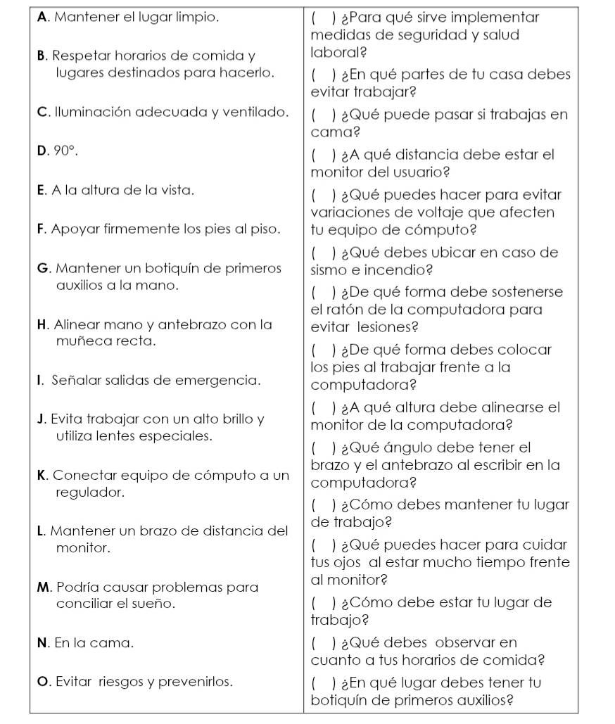 Mantener el lugar limpio. C ) ¿Para qué sirve implementar
medidas de seguridad y salud 
botiquín de primeros auxilios?