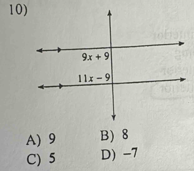 A) 9 B) 8
C) 5
D) -7