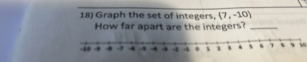 Graph the set of integers,  7,-10
How far apart are the integers?_ 
io