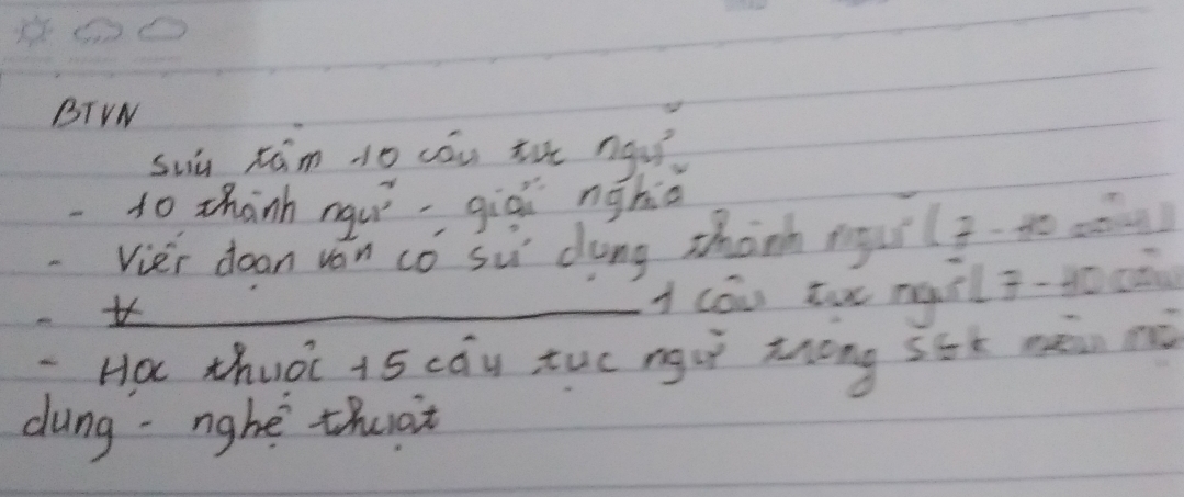 BTVN 
suǔ tám do cóu th nq? 
to thānh ngugiáǐ nghià 
viei dean vón có sù dong shōnh ngurl3to ā 
_ 
1 cou the ngil3- 40 cā 
Ha thuōi 15 cáu tuc ngài zhong sox màn né 
dungnghe thuat