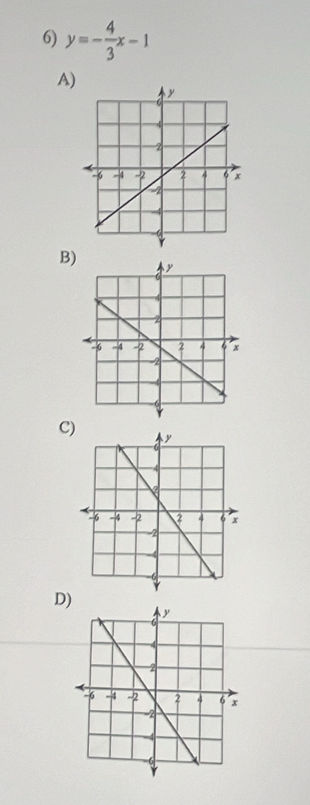 y=- 4/3 x-1
A) 
B 
C 
D)