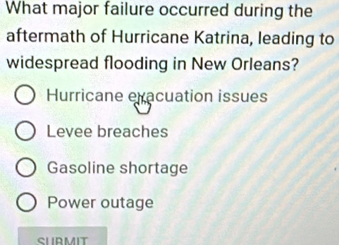 Solved: What major failure occurred during the aftermath of Hurricane ...