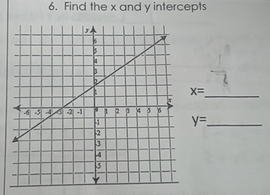 Find the x and y intercepts
X= _ 
_ y=