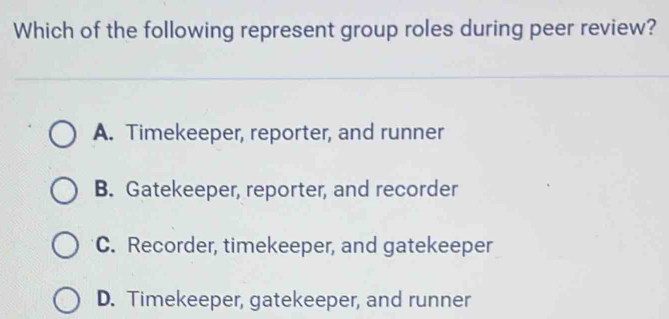 Solved: Which of the following represent group roles during peer review ...