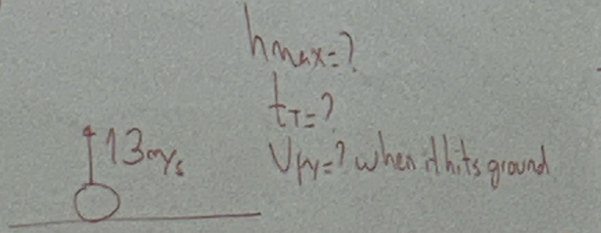 ho nwx
t_T=?
b^(13m/6)
V_1=? when hits ground