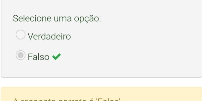 Selecione uma opção:
Verdadeiro
Falso