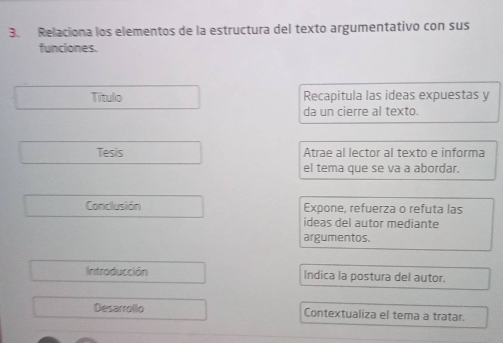 Resuelto:Relaciona los elementos de la estructura del texto ...
