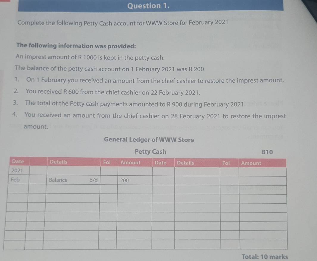 Solved: Complete the following Petty Cash account for WWW Store for  February 2021 The following i [Business]