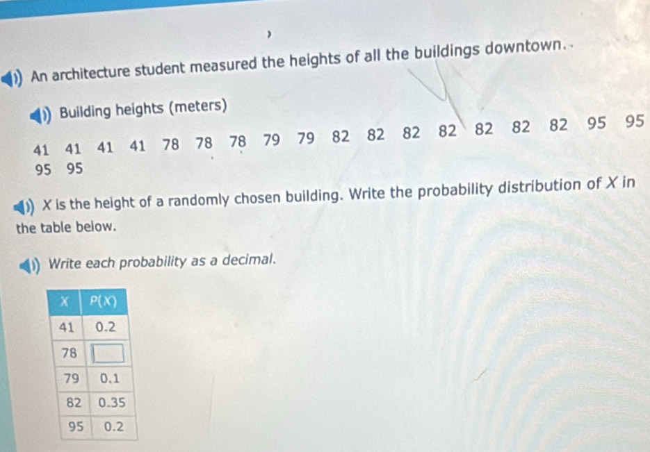 Solved: An architecture student measured the heights of all the ...