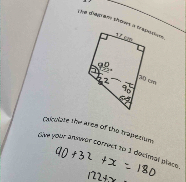 The diagram shows a trapezium 
Calculate the area of the trapezium 
Give your answer correct to 1 decimal place