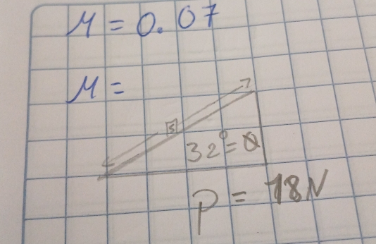 mu =0.07
mu =
32°=θ 
P=18N