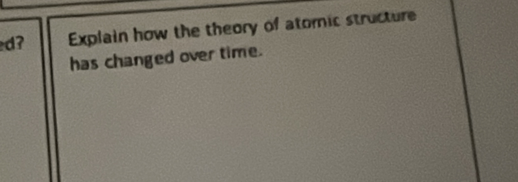 d? Explain how the theory of atomic structure 
has changed over time.