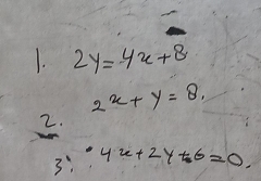 2y=4x+8
2. 2^2+y=8
3: 4x+2y+6=0.