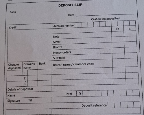 DEPOSIT SLIP 
Bank